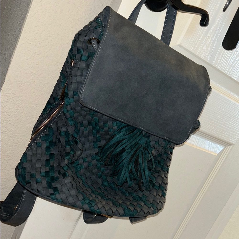 Woven Leather Backpack - Dark Green